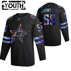 Camisola Dallas Stars Wyatt Johnston 55 2021-22 Preto holográfico iridescente Authentic - Criança
